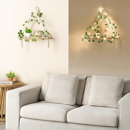 Mkono Macrame Wall Hanging Shelves Set of 2 - Image 4