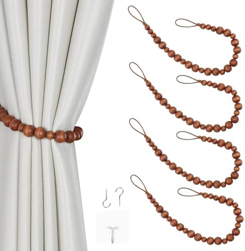 4 Pack of Wood Bead Curtain Tiebacks Boho Curtain Tiebacks Curtain Holdbacks by OCIOLI