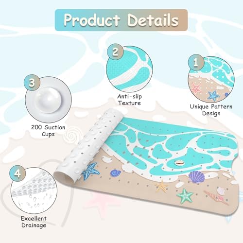 Non Slip Bathtub Mat, Extra Long Ocean Bath Mat - Image 4
