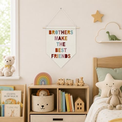 KYTWSFWS Boy Nursery Wall Art Pennant Flag, Brothers Make The Best Friends Wall - Image 4