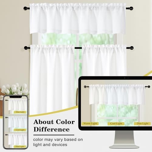 White Valances for Windows, Light Filtering Faux Linen Textured Small Short - Image 7