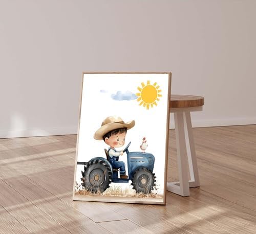 3Pcs Cute Farm Animals Wall Art Nursery Cartoon Watercolor Animal Painting - Image 4