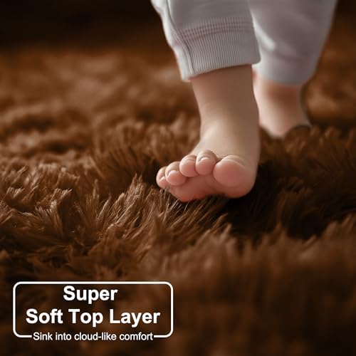 Amdrebio Chocolate Brown Fluffy Area Rug 4x6 - Image 4