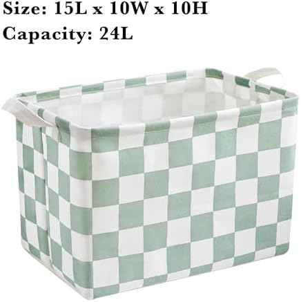 Ohocut Sage Green Checkered Canvas Basket, Rectangular Organizing Decorative - Image 7