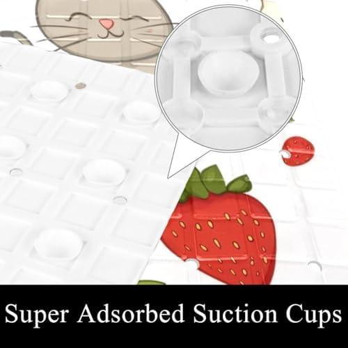 Bathtub Mat Non Slip 26.8x15.1 Inch, Strawberry Cats Shower Mat - Image 3