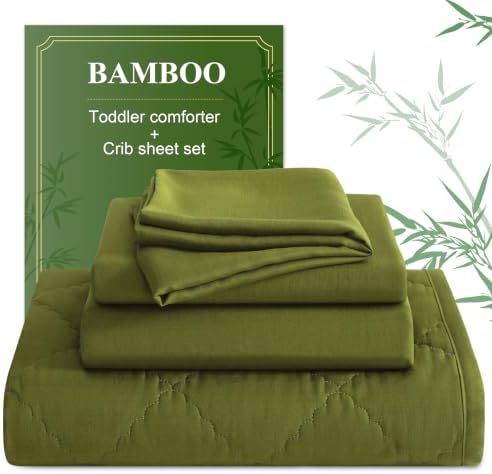 BEDSUM 4pc Toddler Cooling Bedding Set, Rayon Made from Bamboo, Olive Green by BEDSUM