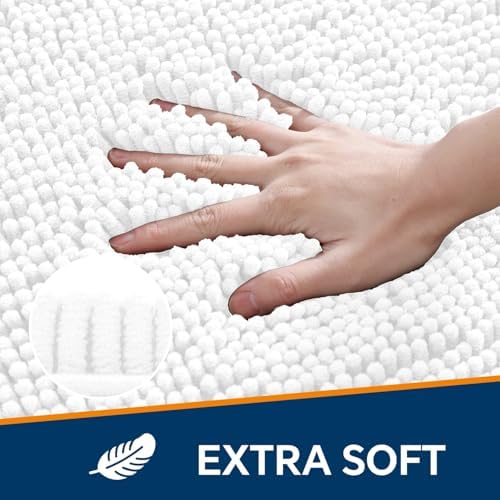 Chenille Bathroom Rug 26"x44" White, Non-Slip Plush Bath Mat - Image 3