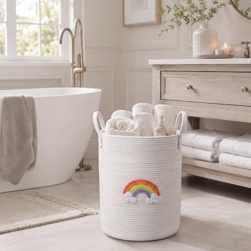 LemonRoad Boho Rainbow Laundry Hamper Large Cotton Rope Storage Basket - Image 4