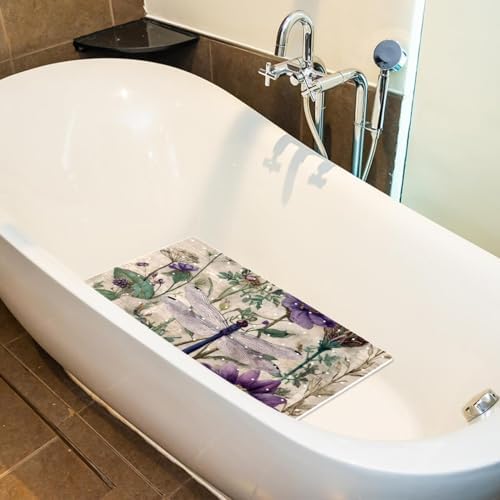 Bathtub Mat Non Slip 26.8x15.1 Inch, Dragonfly Wildflowers Shower Mat - Image 5