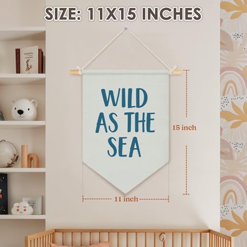 Wheatwin Ocean Nursery Decor, Wild As the Sea Blue Wall Hanging Pennant Flag - Image 7