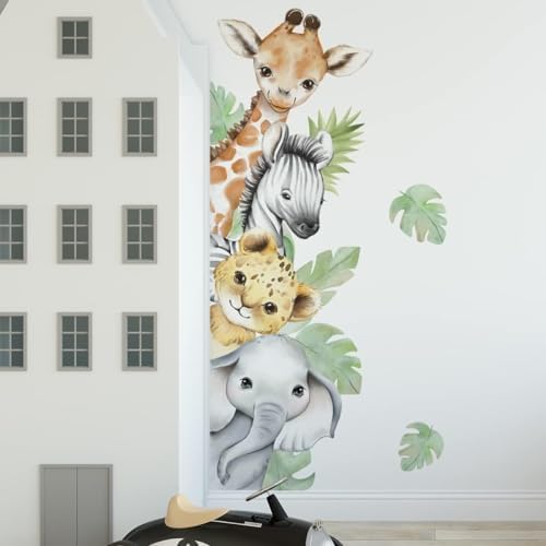 44.88×11.75 Inch Jungle Safari Animal Wall Decals Watercolor Forest Elephant - Image 5
