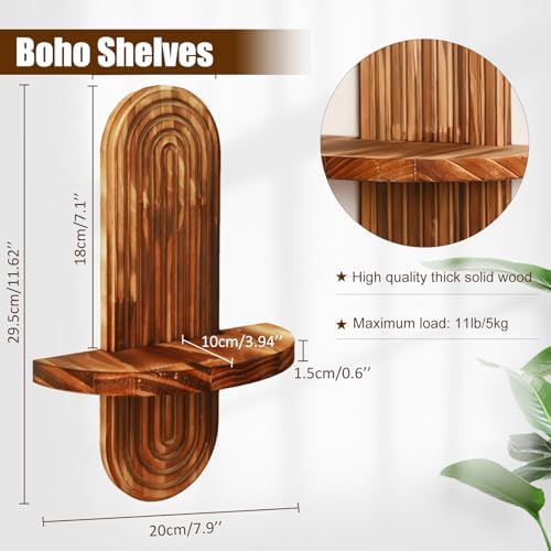 Artilady Floating Shelves for Wall Decor Boho, Wood Trinket Storage Shelf - Image 2