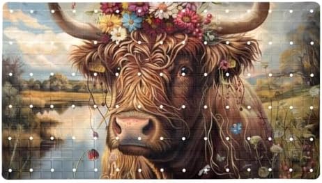 Shower Mat Non Slip, Cow with Flower Anti Slip Bath Mat by Anna+Cowper