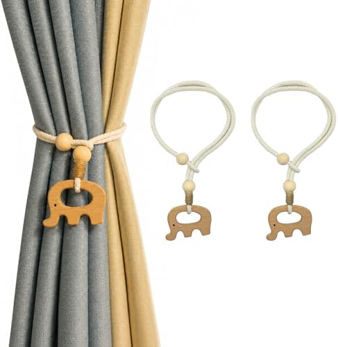2 Pcs Cute Elephant Adjustable Curtain Tiebacks Handmade Boho Rope Curtain by Unknown