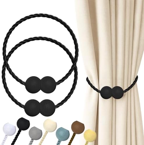 Hion Magnetic Curtain Tiebacks Black 2pcs, Curtain Holdbacks Hooks Holders by Hion