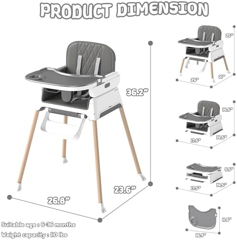 4 in 1 Baby High Chair for Babies and Toddlers, Foldable & Portable Convertible - Image 2