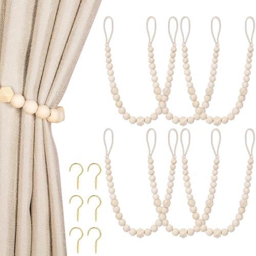 KLOGTSIND Wood Bead Curtain Tiebacks, 6 Pack Curtain Tie Backs by KLOGTSINDDirect