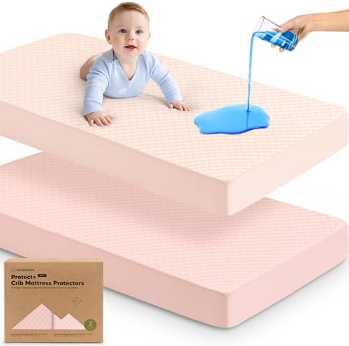 2pk Waterproof Crib Mattress Protector Cover Fitted 52x28 by KeaBabies