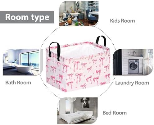 Pink Bowknot Girls Gifts Storage Box Clothes Hamper Basket Collapsible - Image 2