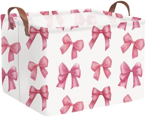 Rectangular Pink Girls basket, Delicate pink bow girls nursery laundry basket by FXOCSHE