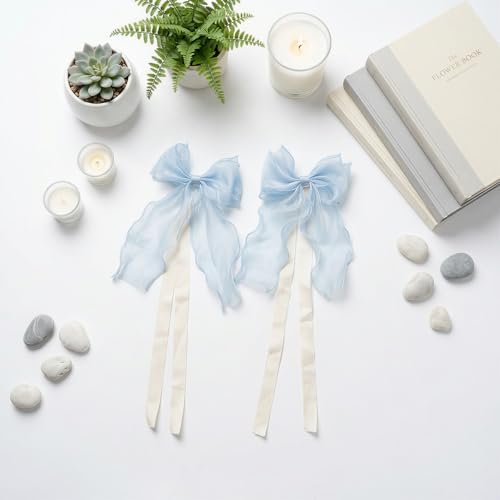 2 Pack French Lace Bow Curtain Tiebacks, Light Blue - Image 3