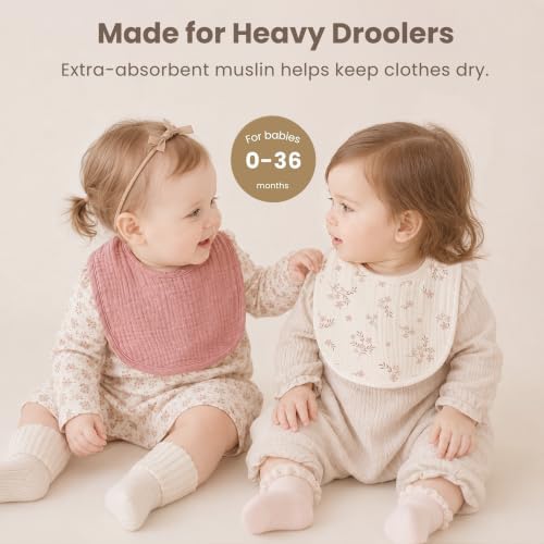 Konssy 8-Pack Muslin Baby Bibs, Adjustable Fit - Image 2