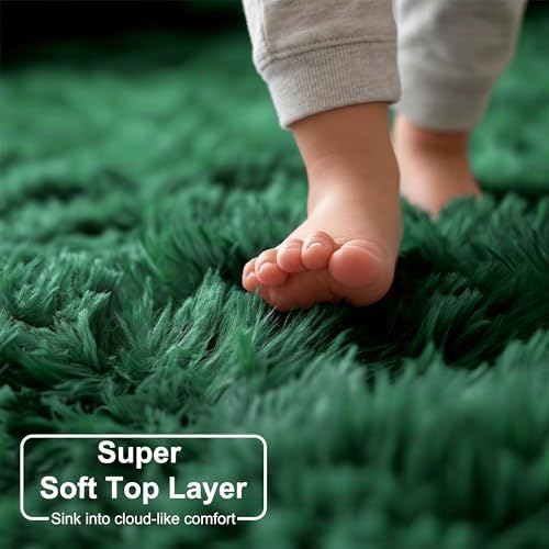 Amdrebio Dark Green Shaggy Area Rug 5x8 - Image 2