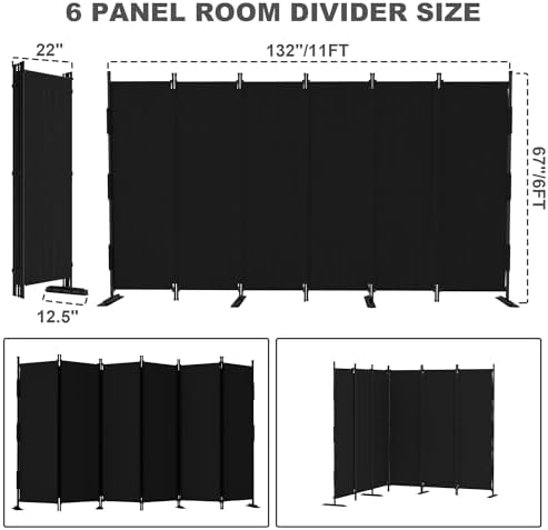 6 Panel Room Divider, 6ft Folding Screen Portable Wall Partition Room Divider - Image 5
