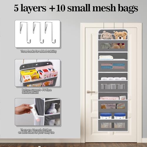 KYEVIS Over The Door Organizer, 5 Shelves Closet Door Hanging Storage and - Image 3