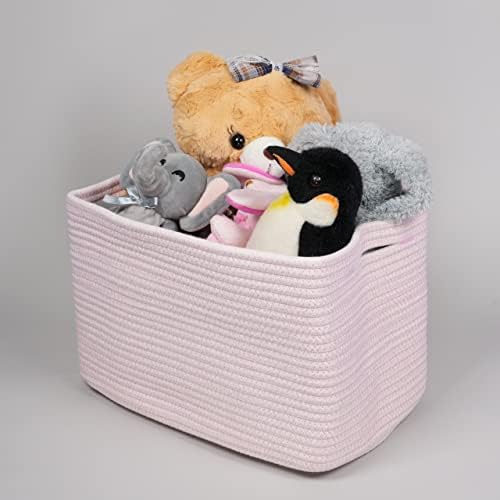 XUANGUO Woven Cotton Rope Storage Baskets 15x10x9.3" 3 Pack Light Pink - Image 5