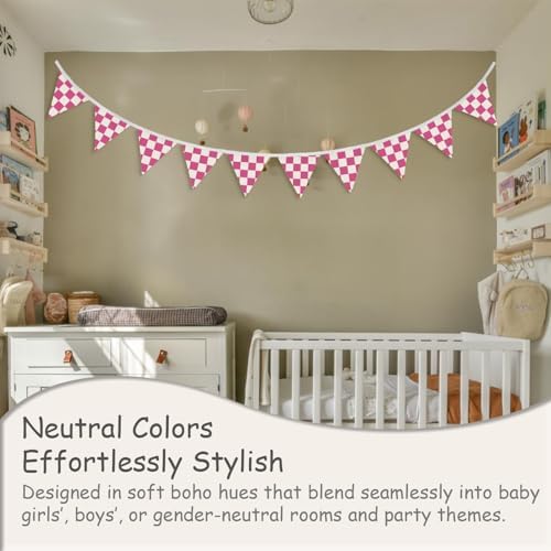 Girls Room Decor Hot Pink Checkered Fabric Garland Triangle Banners, Toddler - Image 4