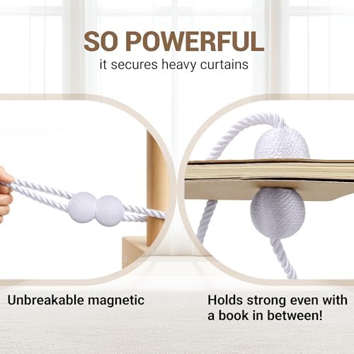 Hion Magnetic Curtain Tiebacks White 4 Pack, Curtain Tiebacks Buckles Holdbacks - Image 5