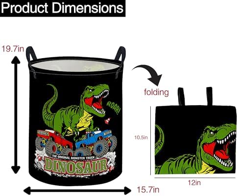 ESSME Kids Laundry Basket, Dinosaur Hamper Collapsible Canvas Waterproof - Image 2