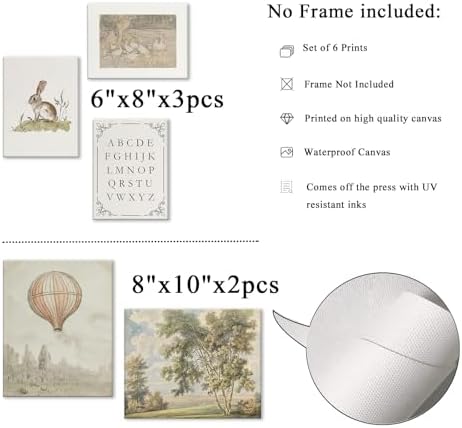Vintage Nursery Wall Art Kids Canvas Poster Neutral Children Print Unframed - Image 4