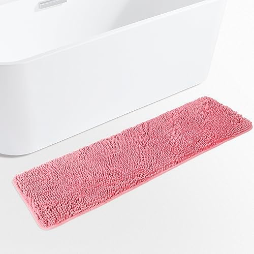 Yeaban Chenille Pink Bathroom Runner Rug 17"x47" by Yeaban