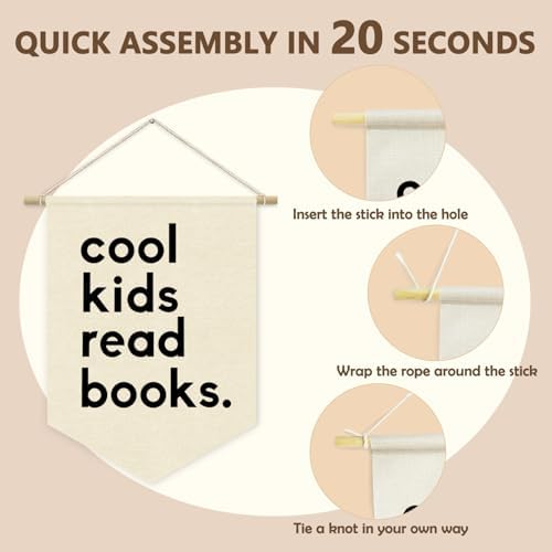 Reading Corner Decor for Classroom Nursery, Cool Kids Read Books Canvas Banner - Image 6