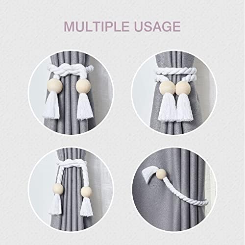 NICEEC 2 Pack Wooden Ball Magnetic Curtain Tiebacks Boho Home Decor Drape Tie - Image 5