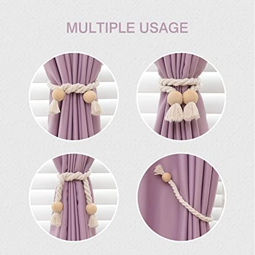 NICEEC 2 Pack Wooden Ball Magnetic Curtain Tiebacks Boho Home Decor Drape Tie - Image 6