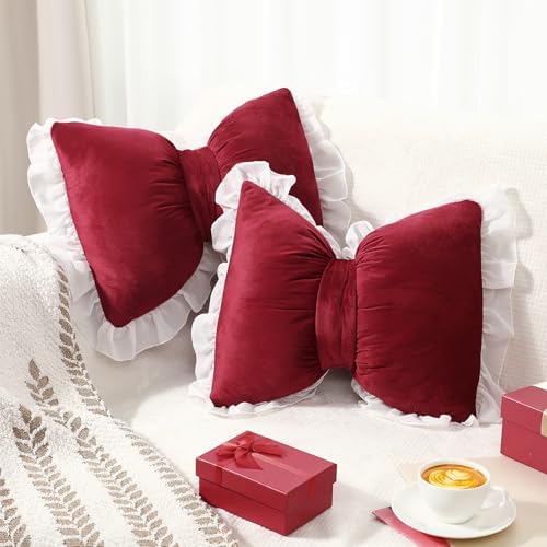 Yousoontic 2 Pcs Bow Throw Pillows 15.7x12.6 in, Waffle Weave Fabric - Image 4