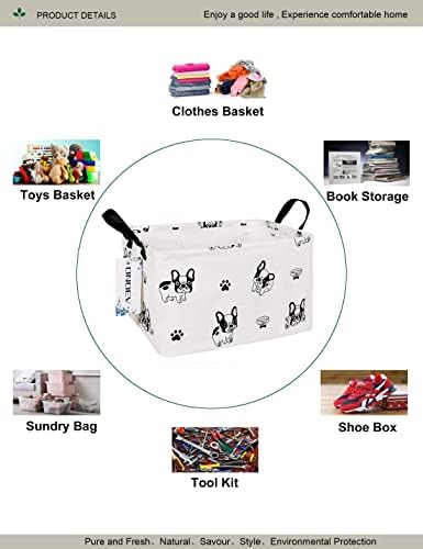 Rectangular Fabric Storage Bin, Foldable Bulldog print Basket - Image 3