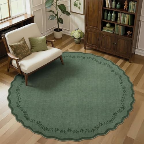 GarveeHome Large Round Rug 8ft Scalloped Washable Circle Living Room Rug by GarveeHome