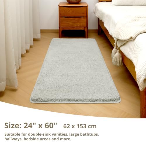 Polyester Bathroom Runner Rug 24"x60" Light Gray, Soft Bath Mat - Image 2