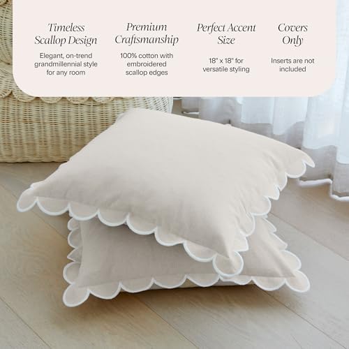 BEBE BASK Scalloped Pillow Cover Set of 2, Cotton - Image 3