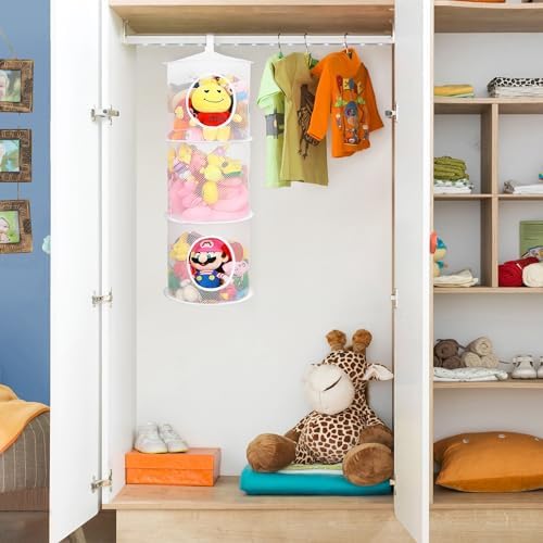 2Pcs Hanging Stuffed Animal Storage Hammock Net 3 Tiers - Image 2