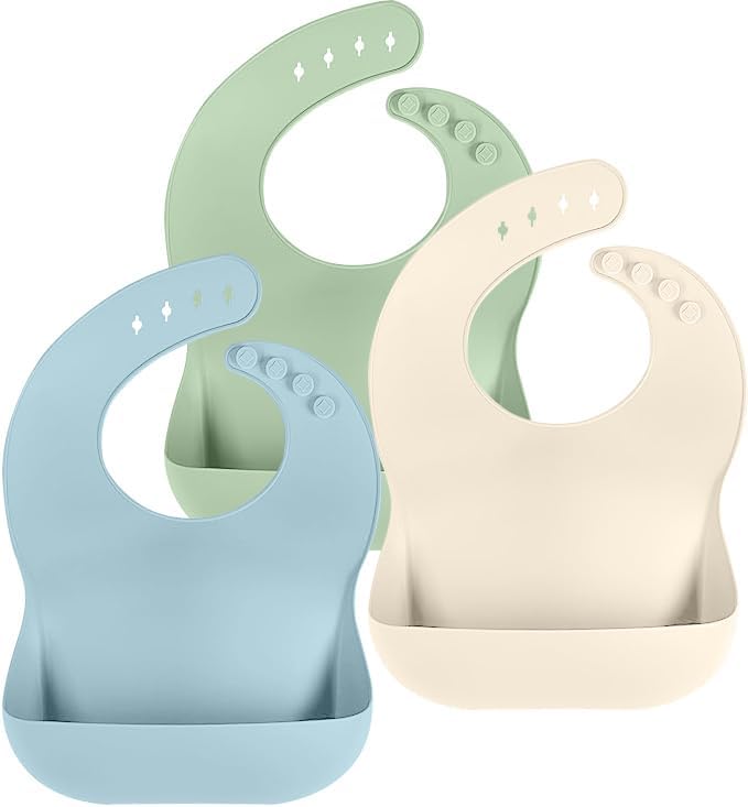 Cuddle Campus Set of 3 Silicone Bibs, Soft Adjustable Bibs by CuddleCampus