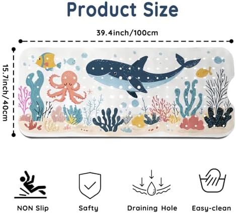 LNOND Bath Mat for Tub for Kids, Toddler Bathtub mat Non Slip, Whales and Coral - Image 2