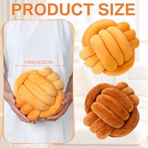 Namalu 7.87 Inches 2 Pcs Knot Pillow Decorative Throw Pillow, Caramel Color - Image 3