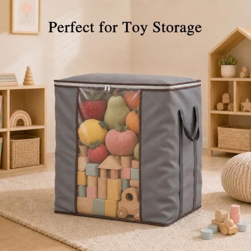 Comforter Storage Bags 120L for Blanket Clothes Bedding Sheet 2 Pack Grey - Image 4
