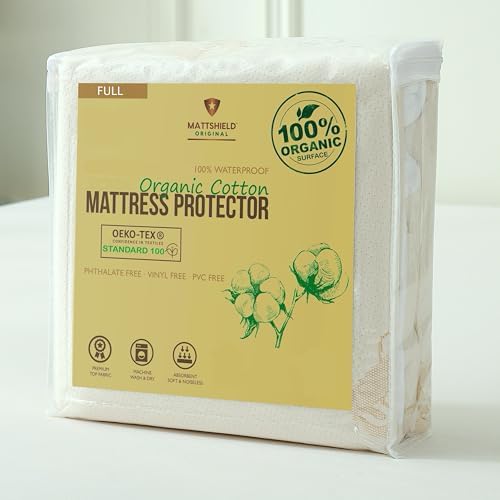 Deluxe Waterproof Organic Cotton Mattress Protector Full Size by MATTSHIELDORIGINAL