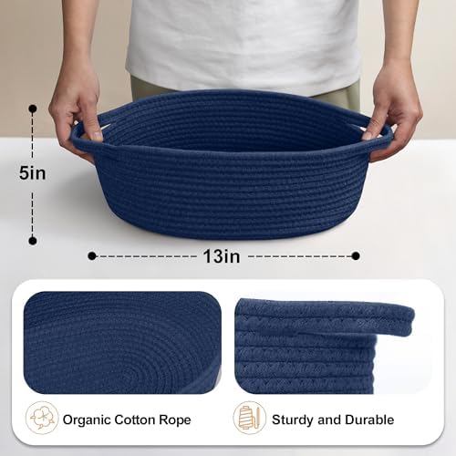 MEGASKET Dark Blue Small Woven Basket, 13” x 9” x 5” Baskets - Image 2
